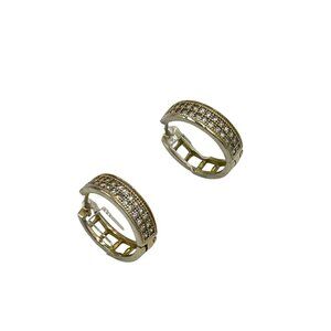 Gold Plated Sterling Silver Hoop Earrings with Cubic Zirconia Stones Elegant
